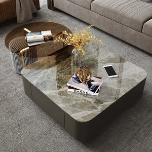 Table basse en pierre frittée artificielle personnalisée recouverte de cuir - Product Image 1