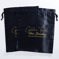 Pochette en satin noir personnalisée, sac à poussière en soie douce avec cordon de serrage, logo imprimé à l'écran, emballage pour bijoux