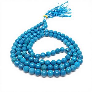 Collier Jap Mala en pierres précieuses, perles de Howlite turquoise naturelle sculptée, 6 mm, 108+1 perles, vente en gros - Product Image 1