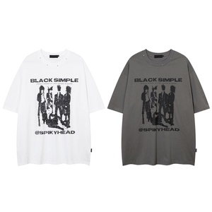 High Quality Summer New Retro Streetwear Rock Graphic Tee with Doodle Print <b>Studded</b> Short Sleeves <b>Men's</b> T Shirt - Product Image 1