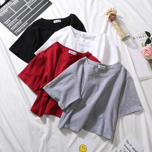 T-shirt corta estiva da donna bianca a tinta unita, con ombelico scoperto, vestibilità ampia - Product Image 2