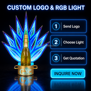 Présentoir à bouteilles de champagne LED en gros, doré, avec lumière multicolore pour service VIP en club et bar - Product Image 4