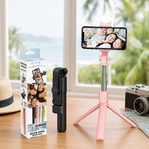 Trípode Selfie Stick Clásico JC-11S con Luz LED de Relleno, Mango Ligero de Acero Inoxidable de 830 mm - Product Image 4