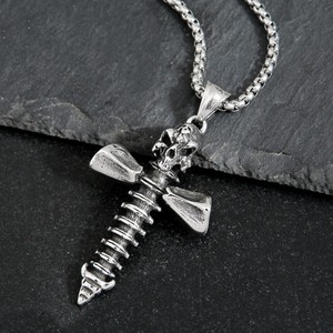yunnique Stainless Steel <b>Cross</b> Pendant With Skull Design Unisex Fashion Necklace Geometric Themed Jewelry - Product Image 2