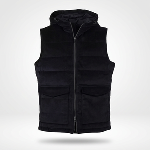 Gilet matelassé sans manches à capuche noir pour homme avec fermeture éclair frontale double en métal – Vêtement décontracté pour homme pour l'hiver - Product Image 4