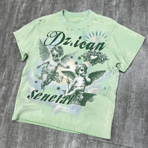 Camiseta cuadrada de cuello redondo de diseñador Vintage de alta calidad, camiseta desgastada con estampado de algodón de peso pesado, ropa de calle, camiseta de gran tamaño - Product Image 4