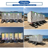 Remorque de toilettes mobiles de luxe avec éclairage d'ambiance LED, 5 postes de toilette portables en acier inoxydable et miroir LED pour mariage