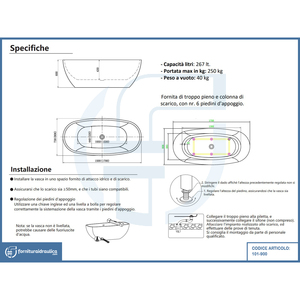 Vasca da Bagno Ovale Portatile Beatrice 170x80x60cm, Stile Giapponese, Autoportante, in Acrilico e Pietra Artificiale, per Appartamenti - Product Image 4