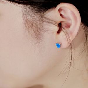 Dylam in Stock No Moq Hypoallergenic S925 <b>Silver</b> Synthetic Opal Stone 5A Diamond Cubic Zirconia Heart Shape <b>Stud</b> Earrings - Product Image 3