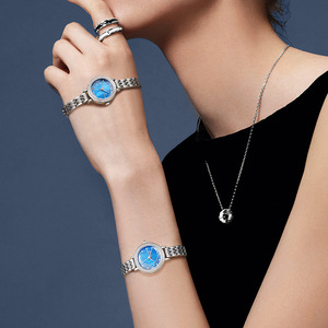 Montre à quartz pour femme, cadran rond en pierre de grès bleue, étanche 3 ATM, bracelet en métal, montre-bracelet élégante pour femme - Product Image 5