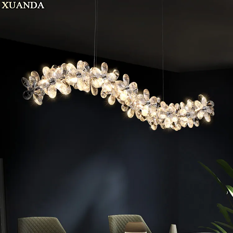 Luxury European Modern Glass flower shape ice Crystal Chandelier Indoor Hotel Candle Crystal LED Chandelier
