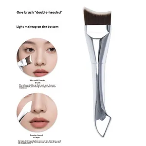 Brocha de maquillaje de doble punta con forma de cola de sirena, brocha curva para base, brocha para mascarillas, brocha de maquillaje con raspador. - Product Image 2