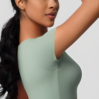 Ensemble de yoga pour femmes, haut court à manches courtes, leggings taille haute, vert sauge, séchage rapide, tenue de fitness sans couture