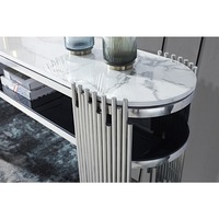 Nouvelle Arrivée Table Console Elliptique Dorée en Gros de Chine, Table d'Entrée avec Plateau en Marbre et Piétement en Acier Inoxydable