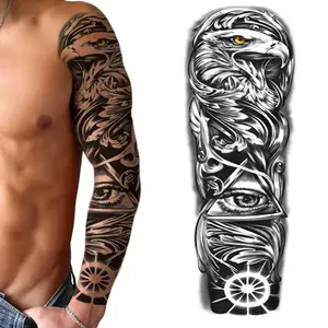 새로운 스타일 큰 팔 소매 블랙 섹시 방수 임시 문신 스티커 전체 팔 큰 문신 스티커 플래시 문신