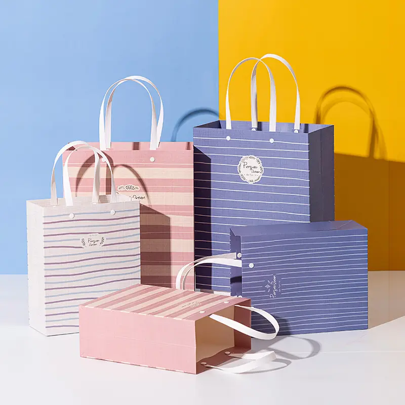 JuYi, venta al por mayor, bolsas de papel personalizadas con rayas de caramelo de colores, pequeñas bolsas de regalo cosméticas de cumpleaños, dulces de San Valentín