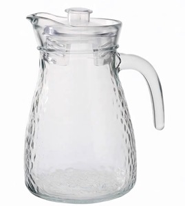 Carafe en verre martelé avec couvercle, vaisselle transparente, carafe à eau pour la maison, cadeau - Product Image 1