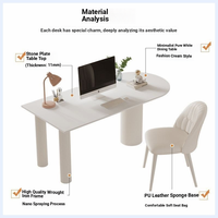 Ensemble bureau et chaise compact de style français moderne pour petites maisons : bureau îlot en dalle de pierre, ton crème, luxe léger