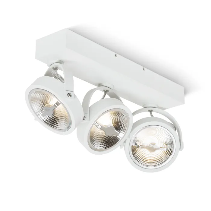 Luz de techo regulable AR111, 45W, 3 cabezales, blanco frío y cálido