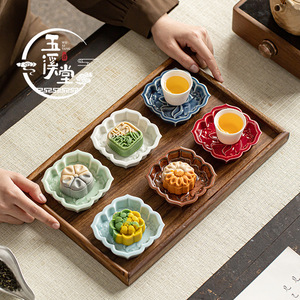 Plat à collation en céramique Wu Yi Tang en forme de lotus, petit plateau en porcelaine pour cérémonie du thé, décoration de la maison - Product Image 4