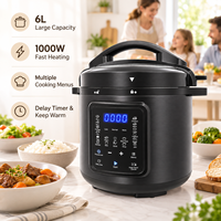 Panci Masak Multifungsi Pintar 6L 1000W, Slow Cooker, Peralatan Dapur Rumah Tangga, Panci Tekan Listrik Digital