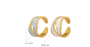 18K PVD Gold Plated Stainless Steel Blue White Enamel <b>Open</b> <b>Ring</b> | Unique Irregular Oil Drop Design | Trendy Jewelry for Women - Product Image 6