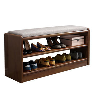 Solid Wood Shoe Changing <b>Stool</b> <b>With</b> <b>Storage</b> Walnut Color 630x350x450mm Scandinavian Design Home Entrance Bench - Product Image 2