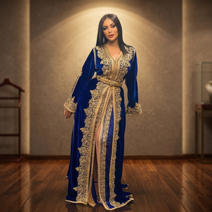 Moroccan Takshita <b>Kaftan</b> Premium Quality Floor Length Party Satin <b>Dress</b> Floral Design Natural Waist Anti-Wrinkle Breathable - Product Image 3