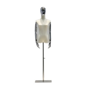 Maniquí de Mujer con Cabeza Cromada, Torso Envuelto en Tela, Parte Superior del Cuerpo, Maniquí Femenino Dorado para Exhibición de Ropa en Escaparates - Product Image 2