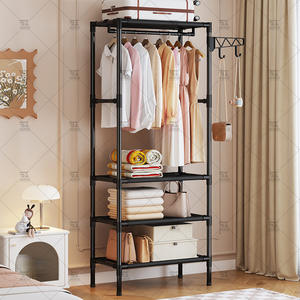 מתלה מעילים ותליית בגדים רב תכליתי ממתכת חדשה עם עיצוב מודרני פשוט לאחסון רצפתי בחדר השינה - Product Image 4