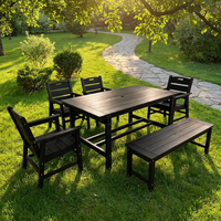 Meubles de patio extérieurs en HDPE de qualité commerciale, vente en gros, ensemble de salle à manger moderne pour hôtel et restaurant avec banc et fauteuils