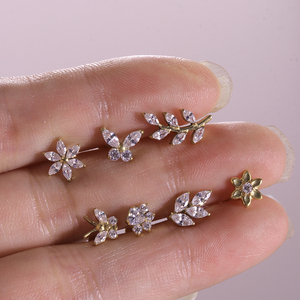 Gioielli per Piercing in Titanio ASTM-F136 con Zirconi, Orecchini a Lobo Piatto con Filettatura Interna per <span class=keywords><strong>Tragus</strong></span>, Helix, Daith, Labret e Anelli Labiali Sexy - Product Image 3