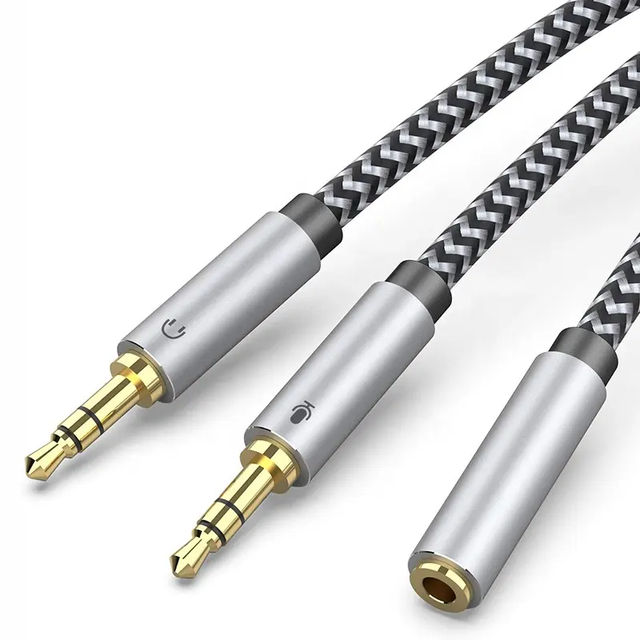 Braided 3.5mm Audio Y Splitter Cable Female to Double Male Stereo Aux Cord for Headphone and Microphone
