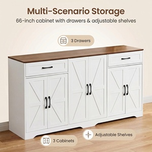 <span class=keywords><strong>Buffet</strong></span> de cuisine de style farmhouse de 66 pouces avec rangements, étagères réglables et tiroirs pour cuisine, entrée - Product Image 6