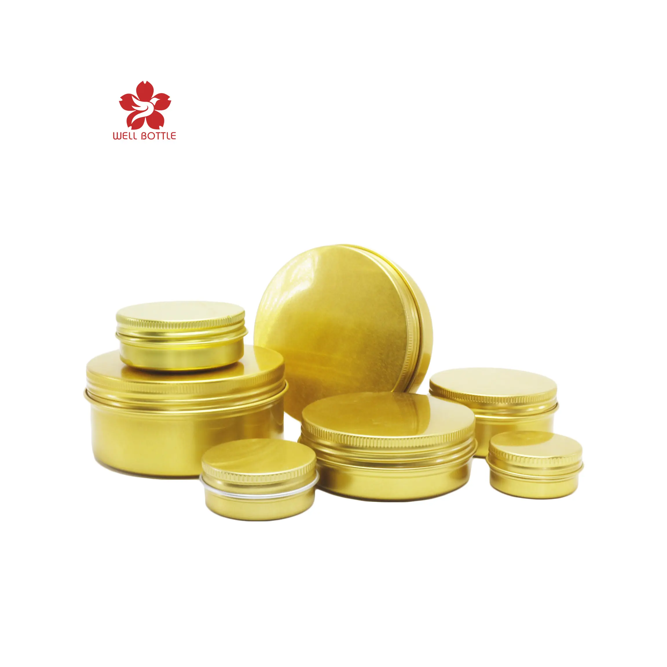 Empty gold round 5ml 10ml 15ml 30ml 50ml 6ml 80ml 100ml saffron tin boxes small metal aluminum tin can for gift AJ-708D
