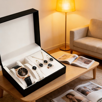 LP37 Nouvelle Collection Luxe : Ensemble Montre Femme 5 Pièces avec Bague, Collier, Boucles d'Oreilles, Montre-Bracelet Décontractée et Bracelet, Livré en Coffret
