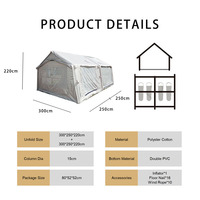 Tente de camping gonflable double porte avec fenêtre de toit, en tissu Oxford, fenêtre en TPU, trou pour cheminée, tente à colonnes d'air pour l'extérieur
