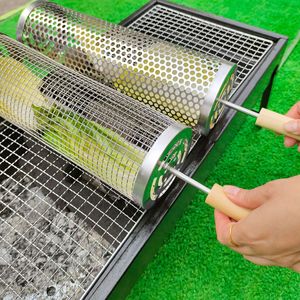 Panier de barbecue en acier inoxydable avec roues et longue poignée, durable pour le camping en plein air - Excellent cadeau pour papa ou mari - Product Image 3