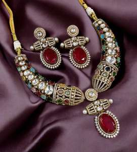 Colección de joyería India nupcial, conjunto de Polki con piedra Col con pendientes, joyería india, producto a granel hecho a mano de alta calidad - Product Image 2