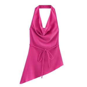 New Women's Hanging Neck Asymmetrical <b>Top</b> With Drapey Pants 2-Piece Set Fashion - Product Image 5