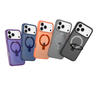 Étui pour iPhone 17 Pro Max avec support magnétique, support métallique semi-transparent givré avec charge sans fil pour iPhone 16 15