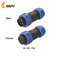 Connecteur industriel Weipu, câble étanche de 15 m, M21 4/5/7/9/12 broches, prise mâle IP68/IP67