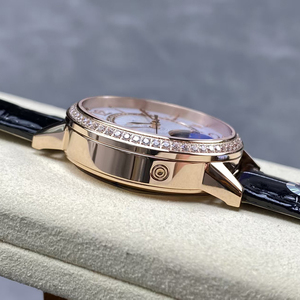 Montre de luxe pour femme, classique, automatique, phase de lune, cristal saphir, boîtier en acier inoxydable 34 mm, bracelet noir, étanche 50 bars - Product Image 5