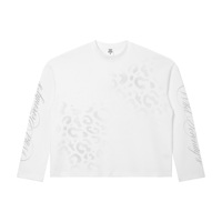 T-shirts décontractés à manches longues pour hommes, coupe ample, col rond, en tricot gaufré, imprimé léopard dégradé, style streetwear américain, collection automne
