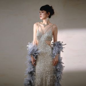 ชุดราตรีงานเลี้ยงหรูหราสไตล์เจ้าหญิงดูไบ ปี 2025 ผ้าชีฟองสีลูกกวาดธรรมชาติ ประดับประกายระยิบระยับ แขนกุด ดีไซน์สง่างามแบบซาอุดิอาระเบีย - Product Image 3