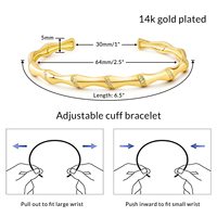 Bracelet jonc ouvert en laiton plaqué or 14K, motif bambou, serti clos, minimaliste, écologique et tendance pour homme