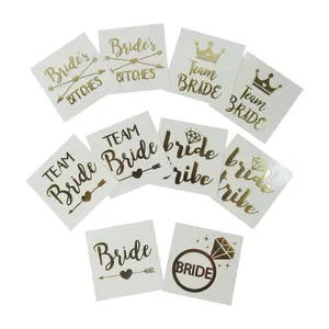 Golden wedding bride body art metallic temporary tattoo sticker card Golden silver foil tattoo tato XO Queen Crown Cheers