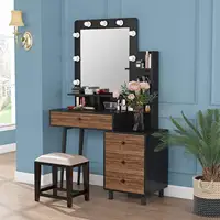 Beyaz renk Mecor Vanity makyaj masası seti tuvalet masası tabure ve kare ayna köşe duvar
