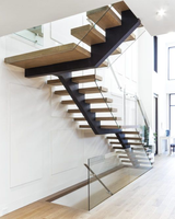 Escalier intérieur moderne de haute qualité Ace, marches en acier et en bois, poutre simple, escalier droit