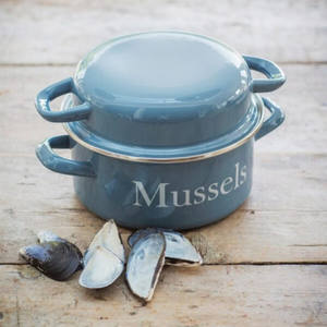 CHL 20cm 26cm 30cm Custom logo Printing Restaurant Hotel Seafood Cooking Seafood Blue Enamel Shellfish <strong>Mussel</strong> Olla <strong>Pot</strong> with Lid - Product Image 5